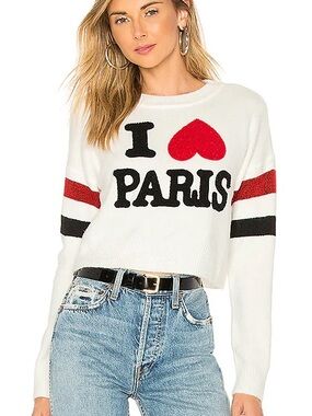 REVOLVE White Cropped 'I ♥ PARIS' Sweater with Red & Black Accents